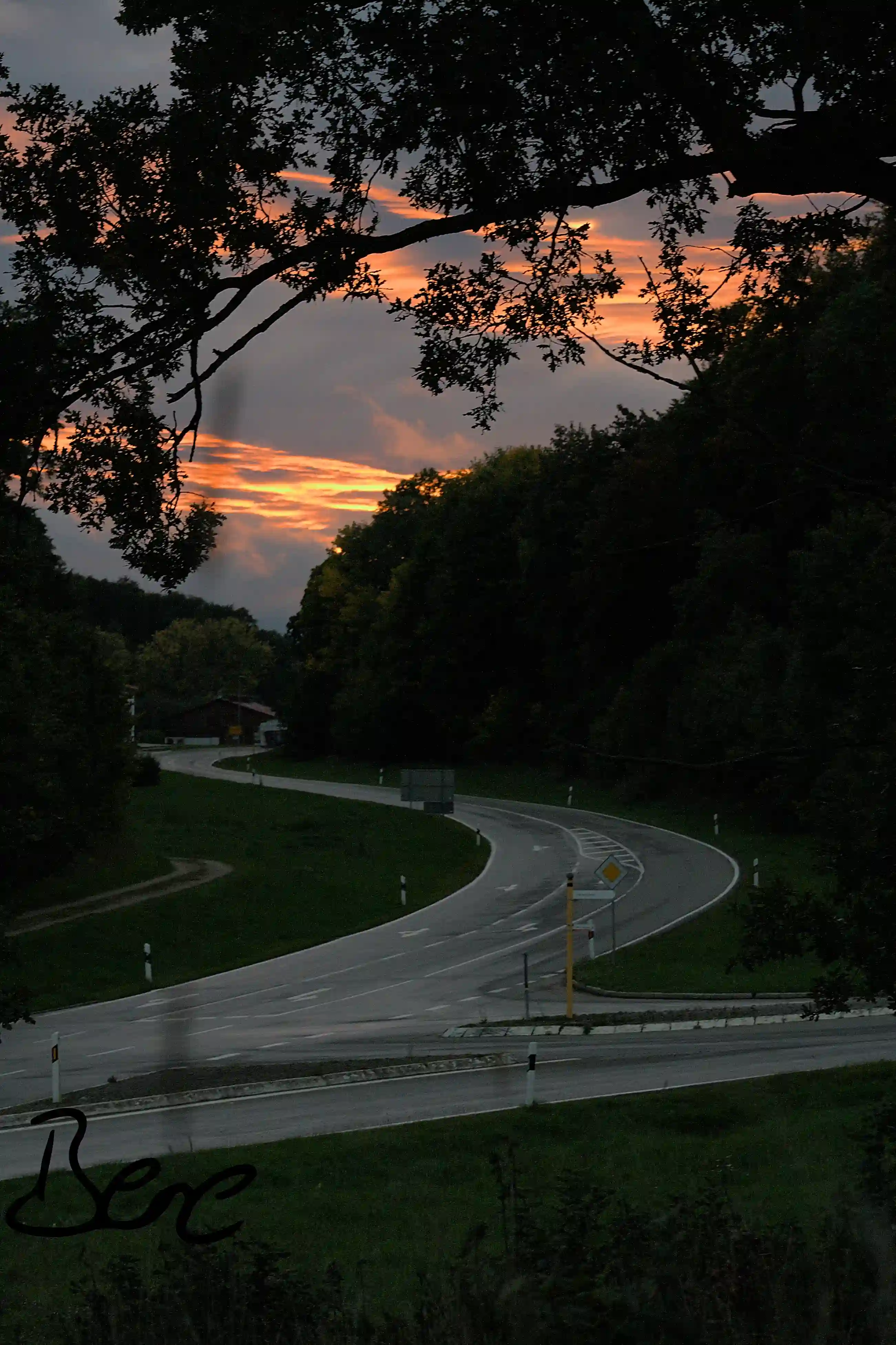 Sunset with street view